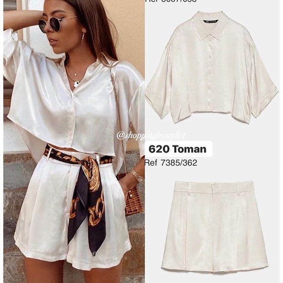 ZARA WOMAN ECRU FLOWY SATIN EFFECT SHIRT AND TOP